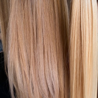 Удължения естествена коса на клипси (55 см, 200 гр, златно рус цвят), снимка 6 - Аксесоари за коса - 44595965