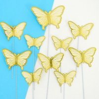 10 пеперуди картонени златен контур на тел шарени топери украса декор за торта, снимка 10 - Други - 40388341