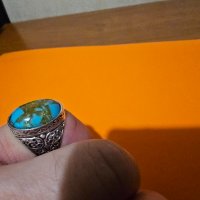 Красив османски турски пръстен с голям син  камък , снимка 4 - Антикварни и старинни предмети - 44165680