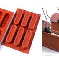 6 Дълги заоблени Кубоидни овал форми силиконов молд калъп за направа десерти с крем шоколад мус, снимка 1 - Форми - 29312280
