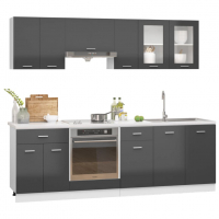 Комплект кухненски шкафове от 8 части, сив гланц, ПДЧ, снимка 2 - Шкафове - 36499055