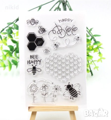 Пчела Пчелна пита силиконов гумен печат украса бисквитки фондан Scrapbooking, снимка 1