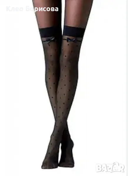 Дамски дълги чорапи на точки, с панделка, снимка 1