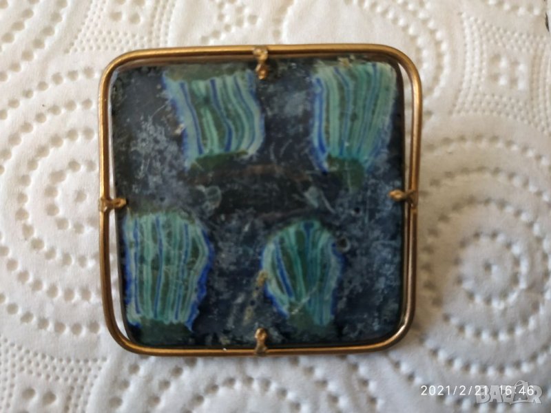Старинна керамична Арт Деко вносна брошка, снимка 1