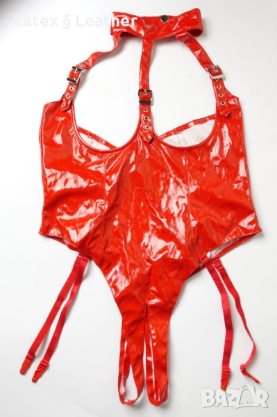 Червено лачено боди с отворени чашки и дъно, снимка 1