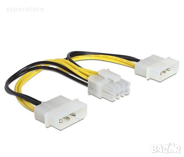 Преходник от Два Molex Мъжки към 8-Пинов PCI-E Конектор 0.15м VCom SS001152 Adapter 2 x Molex to VGA, снимка 1