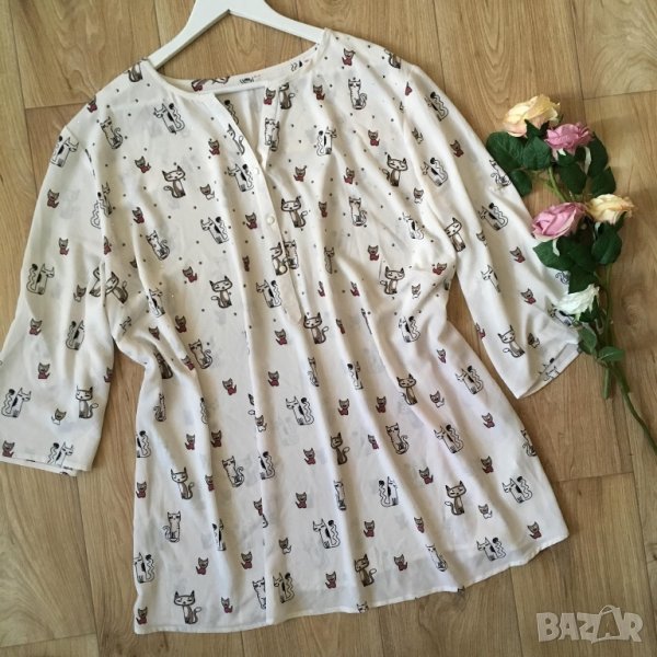 Нова дамска туника/риза макси размер с принт котета, елегантна, уникален модел за едра дама 4XL/5XL, снимка 1