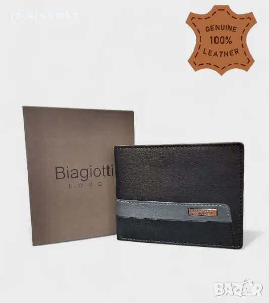 Мъжки луксозен портфейл портмоне от естествена кожа в черен цвят марка Biagiotti, снимка 1