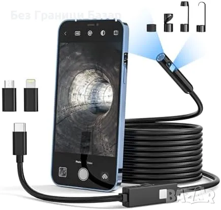 Нова Двуобективна ендоскопска камера, 16.4FT змия, IP67, 8+1 LED, iPhone/Android, снимка 1