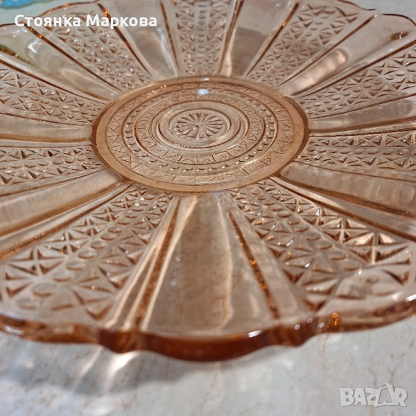 Масивно розово стъкло-чиния,фруктиера,купа от 1960 г., снимка 1