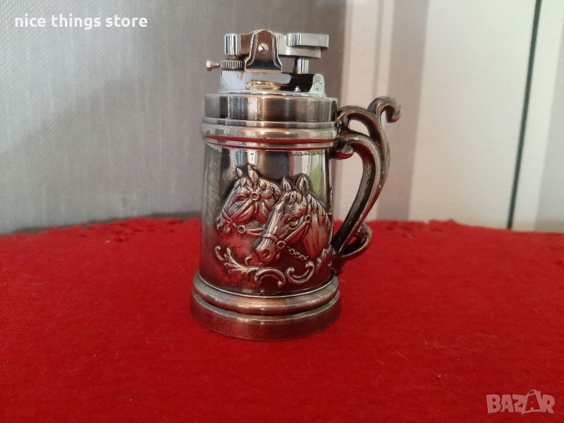 Старинна немска запалка никел с коне, снимка 1