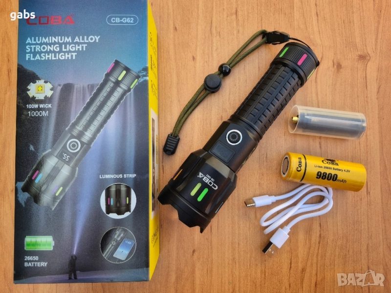 Мощен алуминиев LED фенер 1000m, COBA CB-G62, снимка 1
