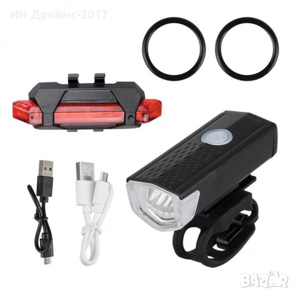 USB Презареждащ  комплект преден фар и стоп за колело ВЕЛОСИПЕД LED , снимка 1