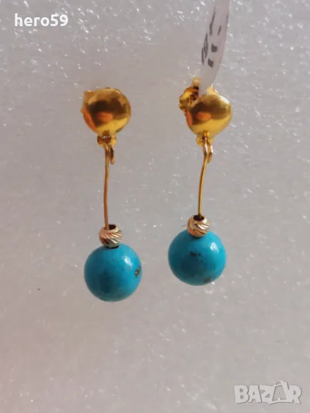 Златни 18к. дамски обеци с тюркуази , снимка 1