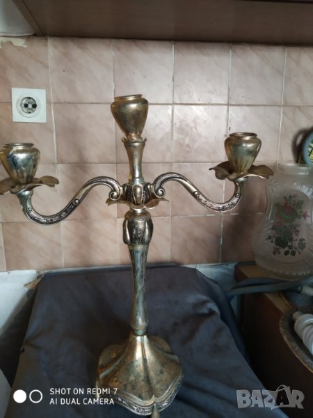 посребрен метален свещник, снимка 1