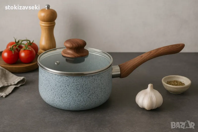 Касерола с капак Voltz  Siena, 18x8см.\2л., Мраморно каменно керамично покритие, снимка 1