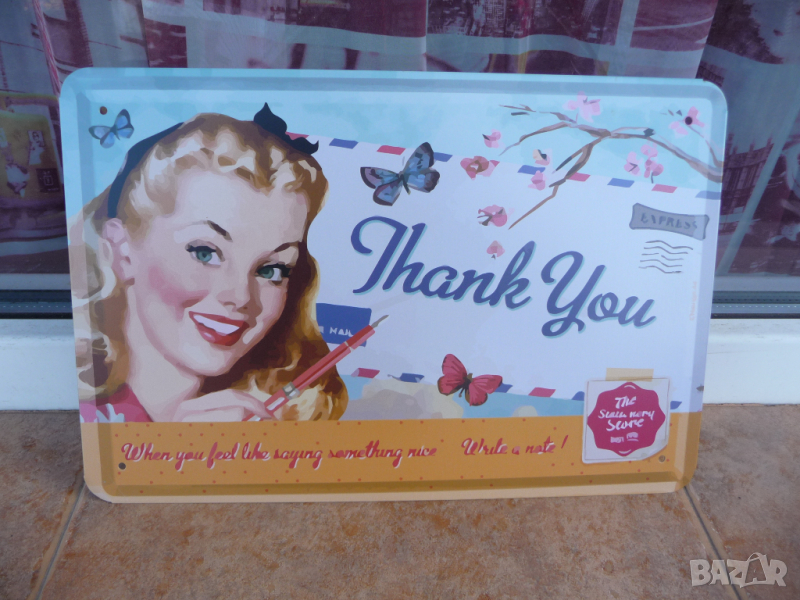 Метална табела разни Благодаря химикалка писалка пощенски пеперудки, снимка 1