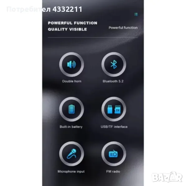 Преносим високоговорител WSJAR E-4202 с мощен бас, RGB осветление и Bluetooth 5.0, снимка 1