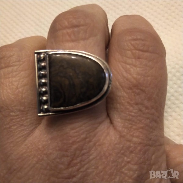 Масивен  сребърен пръстен с голям естествен ахат  НАМАЛЕНИЕ , снимка 1