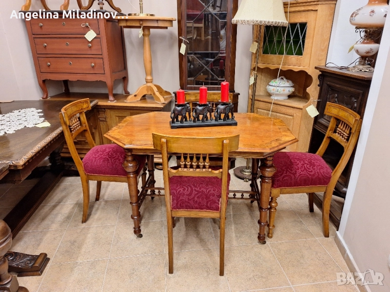 Античен Викториански к - т  за трапезария маса  с 4 стола, снимка 1