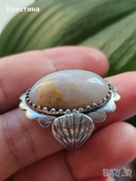 Старинен сребърен пръстен с Ахат, снимка 1