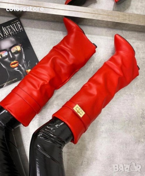 Ботуши на платформа - червена кожа - K-40, снимка 1