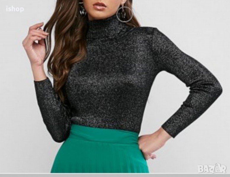 Лъскава Блуза Черен/Сребрист, снимка 1