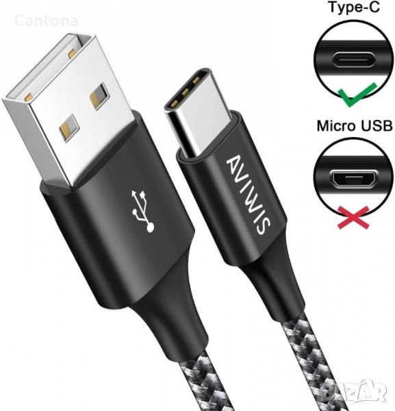 AVIWIS USB C кабел, найлоновa oплетка, кабел за бързо зареждане - 300 см, снимка 1