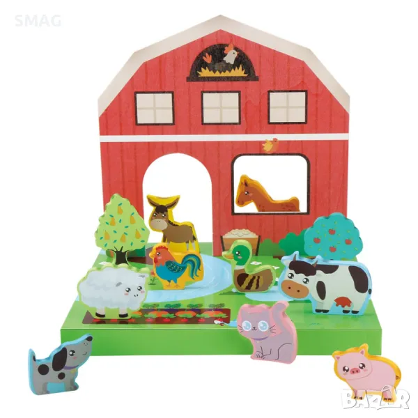 Комплект дървени строителни блокове Фигури на ферми и животни 15 бр. S_1245270, снимка 1