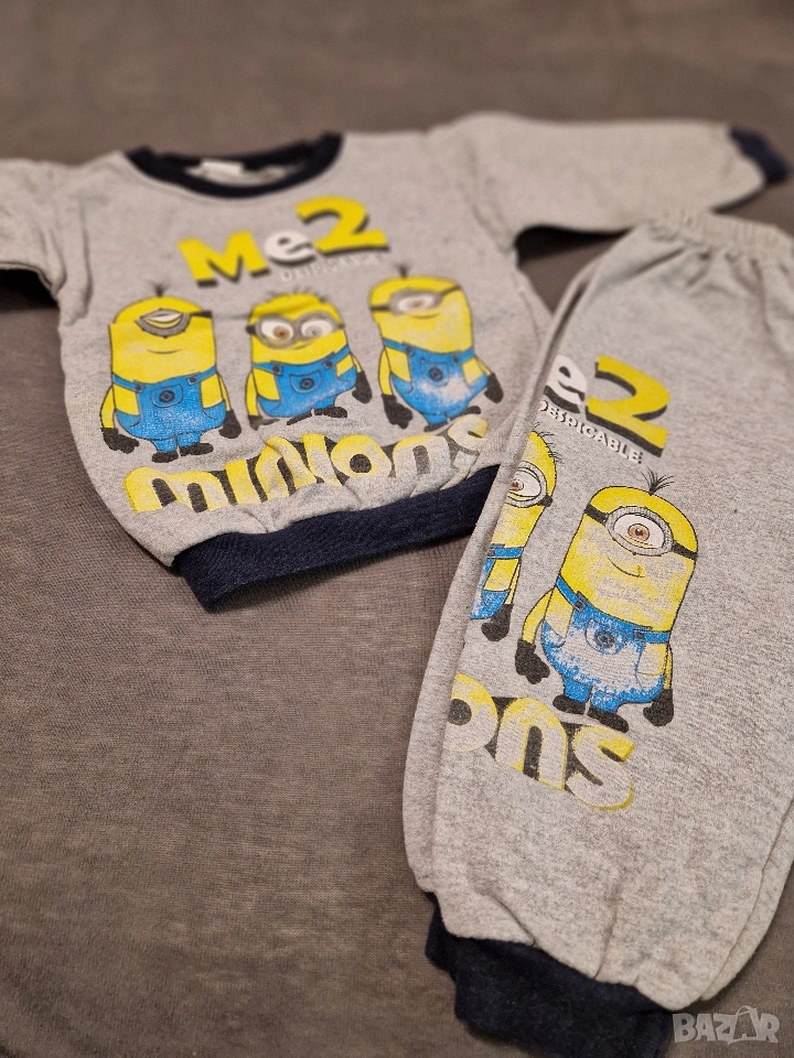 9-12м 80см Комплект блуза с дълъг ръкав и долница, миньони, без следи от употреба , снимка 1