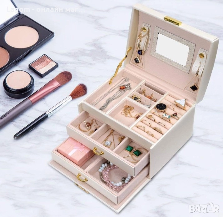 Кутия за бижута, органайзер с огледало и чекмеджета, снимка 1