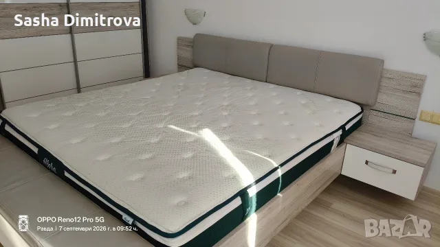 РОНДИНО ЛЕГЛО(без матрак) 180/200 С ТАПИЦИРАНА ТАБЛА, РАКЛА И 2 НОЩНИ ШКАФЧЕТА 285,3/237/87,7h , снимка 6 - Спални и легла - 55976617