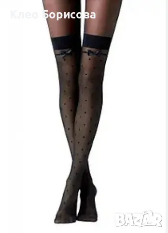 Дамски дълги чорапи на точки, с панделка, снимка 1