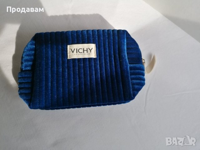 Син дамски козметичен несесер кадифе Vishy, снимка 1
