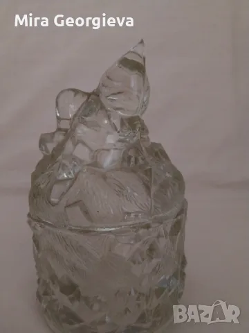 Стара стъклена захарница-бонбониера българска, снимка 4 - Други ценни предмети - 49922394