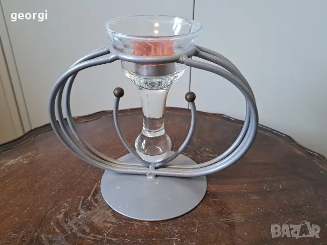свещник за чаена свещ метал и стъкло   19/3