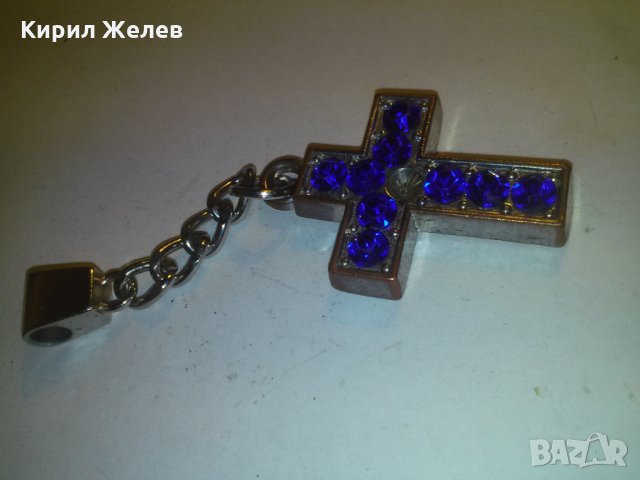 МЕДНО КРЪСТЧЕ с КРАСИВИ СИНИ КРИСТАЛИ ФАСЕТИРАНИ 13459, снимка 7 - Колиета, медальони, синджири - 29825617