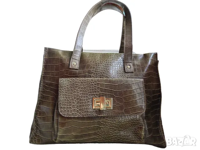 Дамска чанта от еко кожа с животинска щампа, Кафява, 38х26х12 см