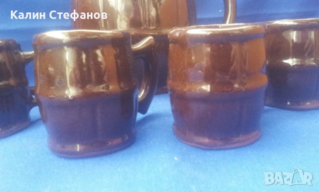 Керамичен сервиз в народен стил, буренца, буре и 6 буренца чашки, от едно време, снимка 3 - Антикварни и старинни предмети - 40613213