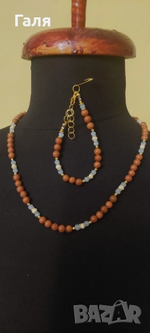 Часовник-бижу с перли и бижута с перли и естествени камъни 