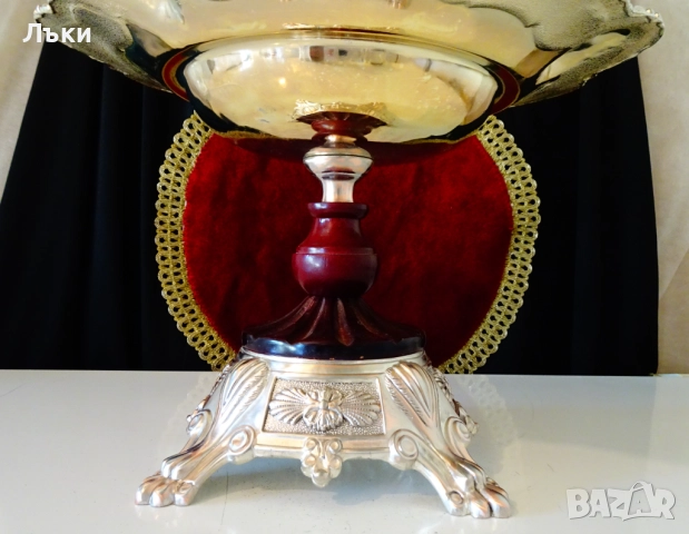 Посребрен поднос,плато на два етажа 47 см., 1.9 кг.,рози,барок. , снимка 7 - Антикварни и старинни предмети - 51826703