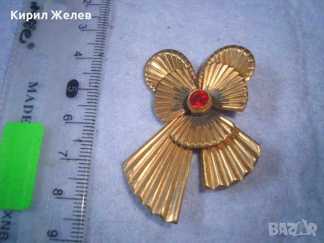 СТАРА ПОЗЛАТЕНА БРОНЗОВА РЕТРО АРТ ДЕКО БРОШКА с ЮВЕЛИРНО ФАСЕТИРАН ГРАНАТ МАЙСТОРСКО БИЖУ 15141, снимка 3 - Антикварни и старинни предмети - 37661115