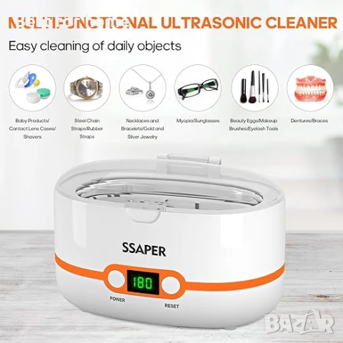 SSAPER Ултразвукова почистваща машина за дома, очила, бижута, часовници, протези и др., снимка 2 - Други - 50535079
