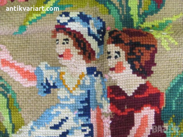 19 век Голям Гоблен ръчно шит зебло и вълнени конци, снимка 5 - Антикварни и старинни предмети - 31664031