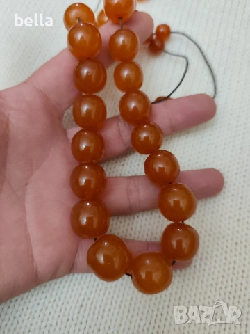 Стар руски кехлибарен гердан с кръгли,плътни зърна и обеци кехлибар и сребро ,50 грама, снимка 5 - Антикварни и старинни предмети - 54163003