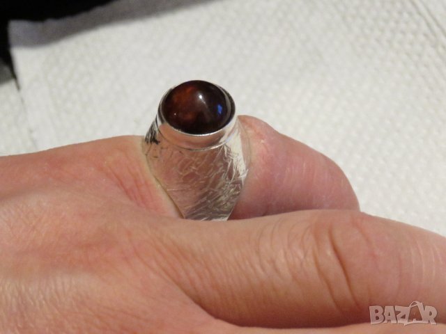 мъжки стар сребърен пръстен, стар голям сребърен османски пръстен с кехлибар, турски пръстен , снимка 8 - Пръстени - 32203556