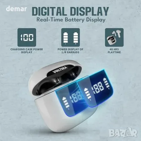 BoltAction сини безжични слушалки Bluetooth 5.3 с ENC и LED дисплей, снимка 6 - Bluetooth слушалки - 56338113