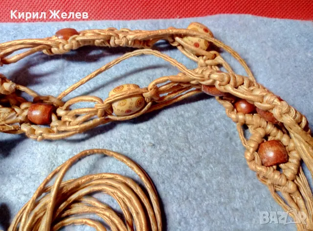 ВИНТИДЖ АРТ МОДЕЛ РЪЧНО ПЛЕТЕН КОЖЕН ДАМСКИ КОЛАН с ЕЛЕМЕНТИ от ДЪРВО 47557, снимка 6 - Колани - 47969201