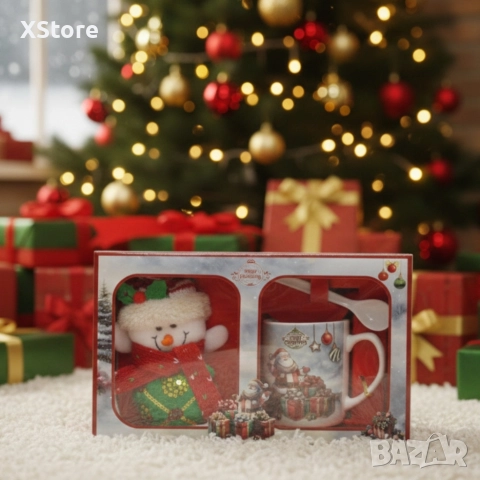 Празничен подаръчен комплект с чаша, лъжичка и снежен човек – готов за подаряване, снимка 7 - Други - 52571664