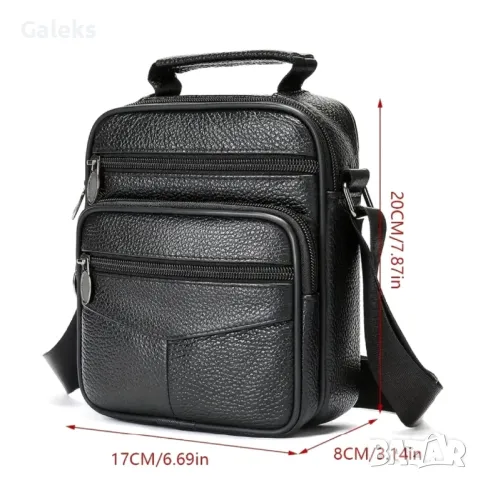 Мъжка класическа и компактна кожена чантичка NIUCUNZH*/Черна естествена кожа!, снимка 8 - Чанти - 50289848